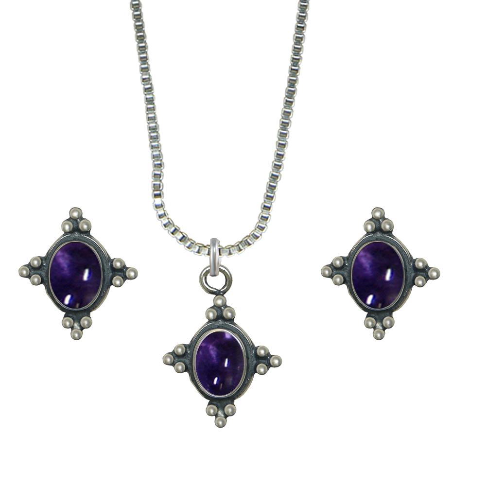 Sterling Silver Petite Necklace Earrings Set Iolite